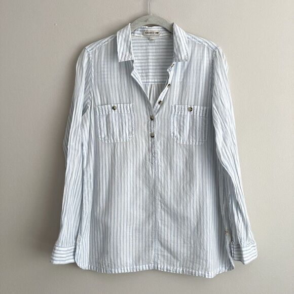 Toad & Co Womens White Blue Striped Indigo Ridge Popover Blouse Size Small - Picture 1 of 11
